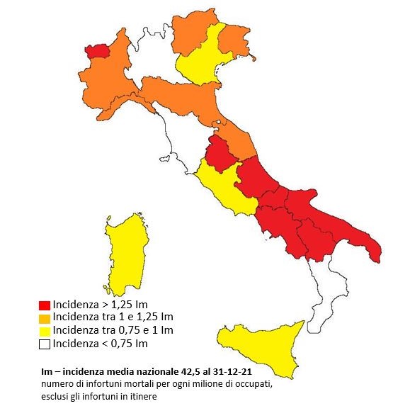 Il Veneto in zona gialla, peggiora dal 2020 il dato degli infortuni del lavoro
