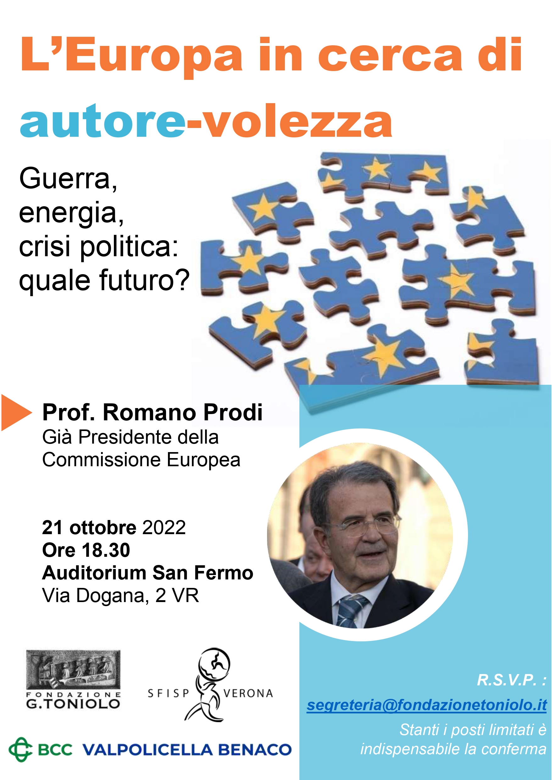 Romano Prodi al Toniolo per spiegare l’Europa che c’è e, soprattutto, quella che non c’è…