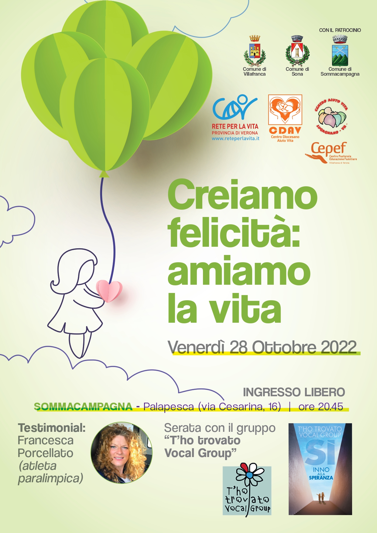Venerdì sera, al PalaPesca di Sommacampagna, Francesca Porcellato all’evento dei Centri aiuto vita