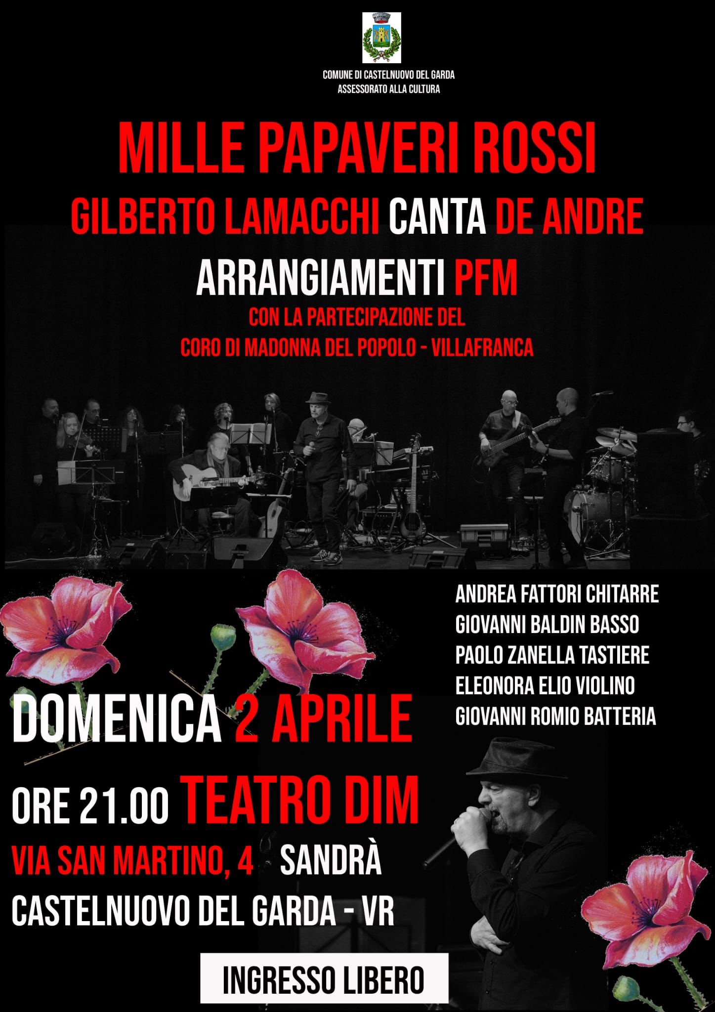 “Mille papaveri rossi”: a Castelnuovo del Garda concerto tributo a Fabrizio De André