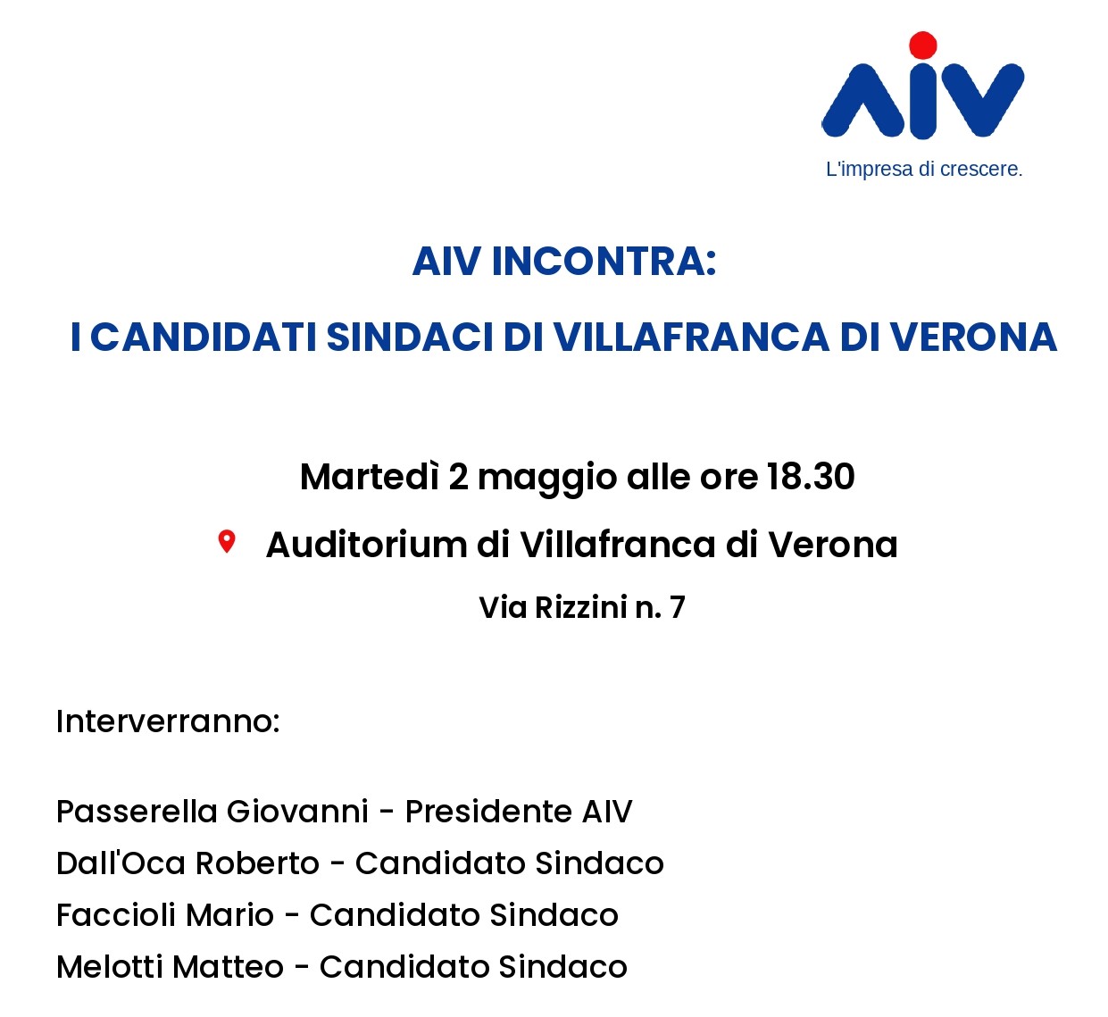 Sold-out all’AIV: il faccia a faccia fra i candidati di Villafranca è spostato in Sala Ferrarini
