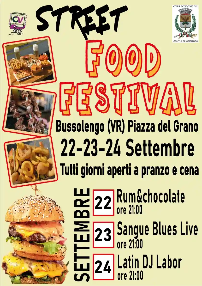 A Bussolengo dal 22 al 24 settembre Street Food Festival in Piazza del Grano