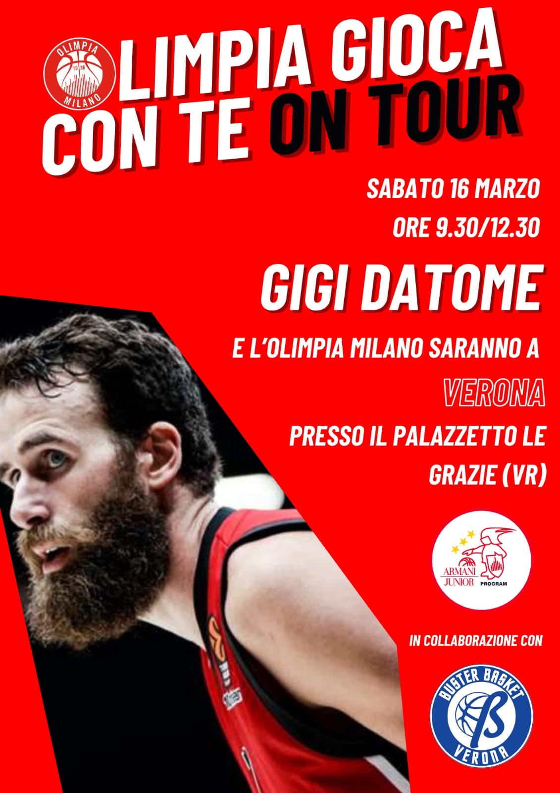 Gigi Datome domani sarà a Verona, 16 marzo, col Buster Basket